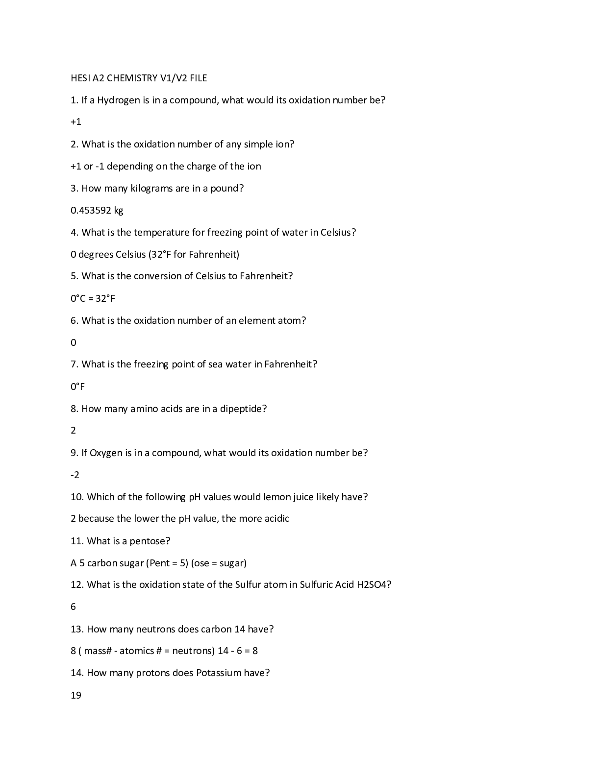 Preview image for HESI A2 CHEMISTRY V1/V2 FILE